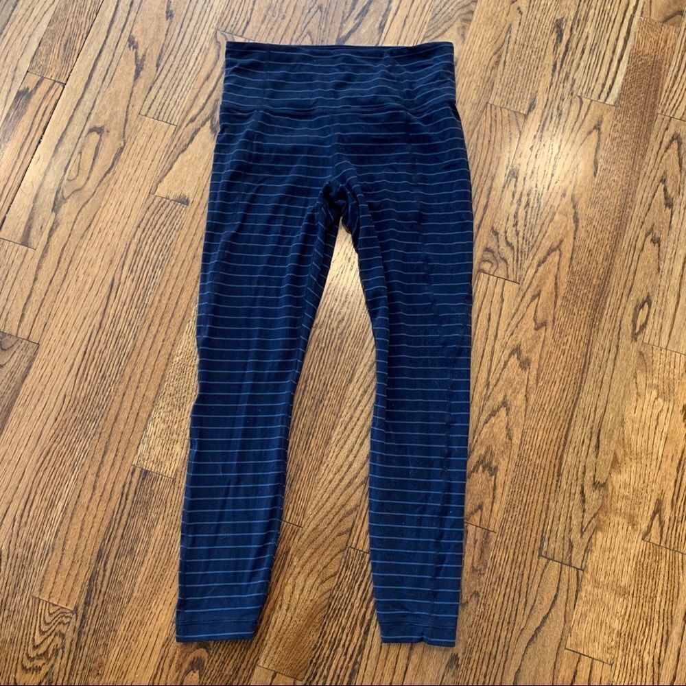 ATHLETA Navy Blue Striped Leggings Tights Small S